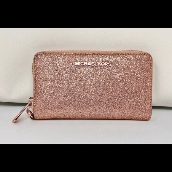 Michael Kors Handbags - Michael Kors Rose Gold Glitter Wallet/Wristlet NWT